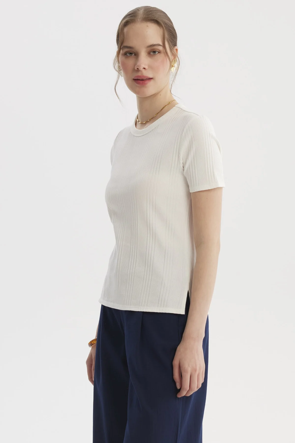 Polera Mujer Lisa Rib Crudo - Image 2