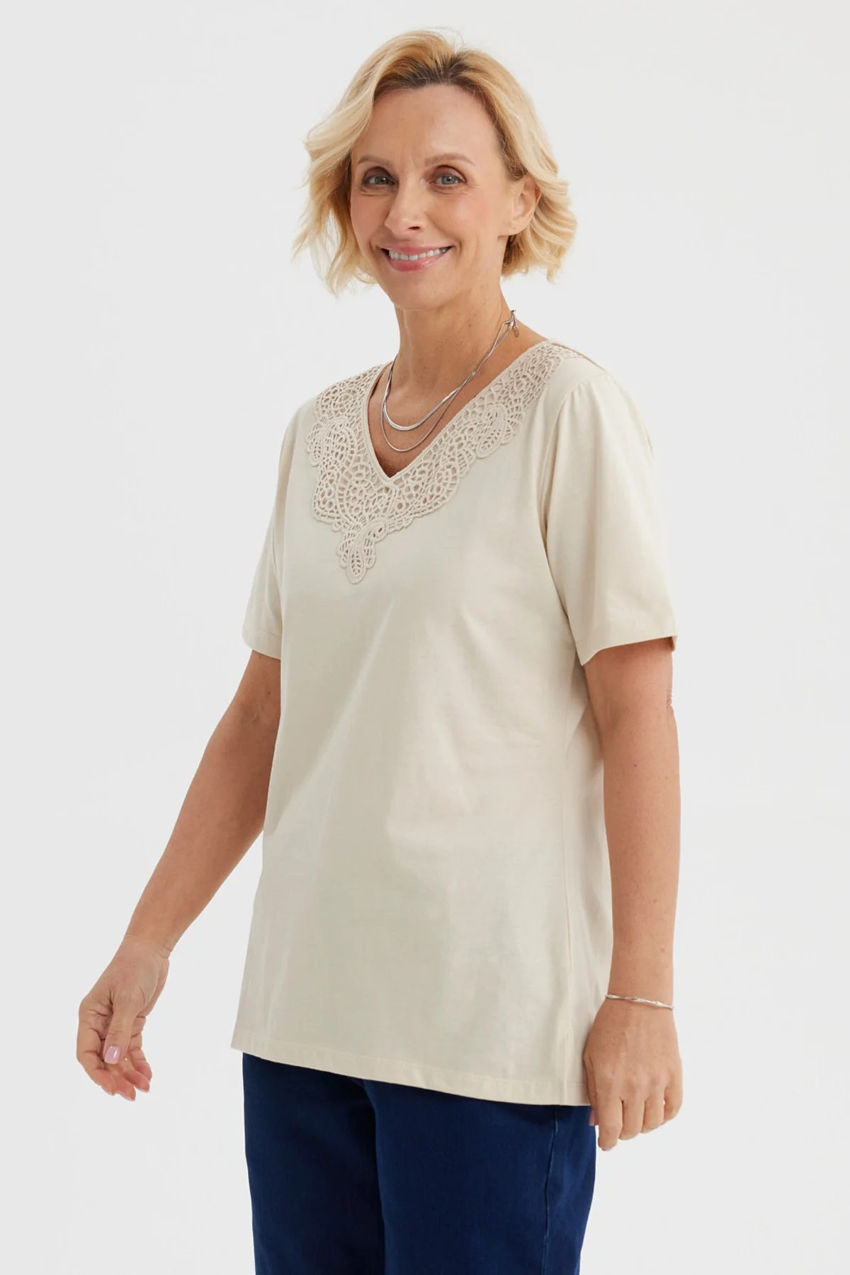Polera Mujer Macramé Beige Claro - Image 2