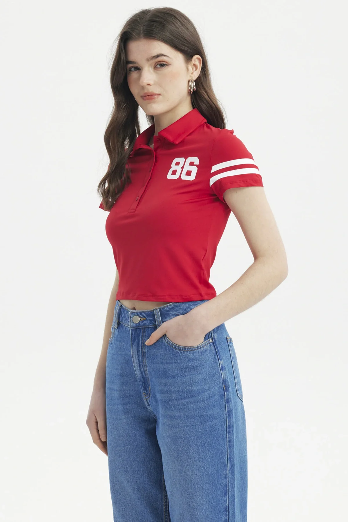 Polera Mujer Madia Pata Botón Rojo - Image 2