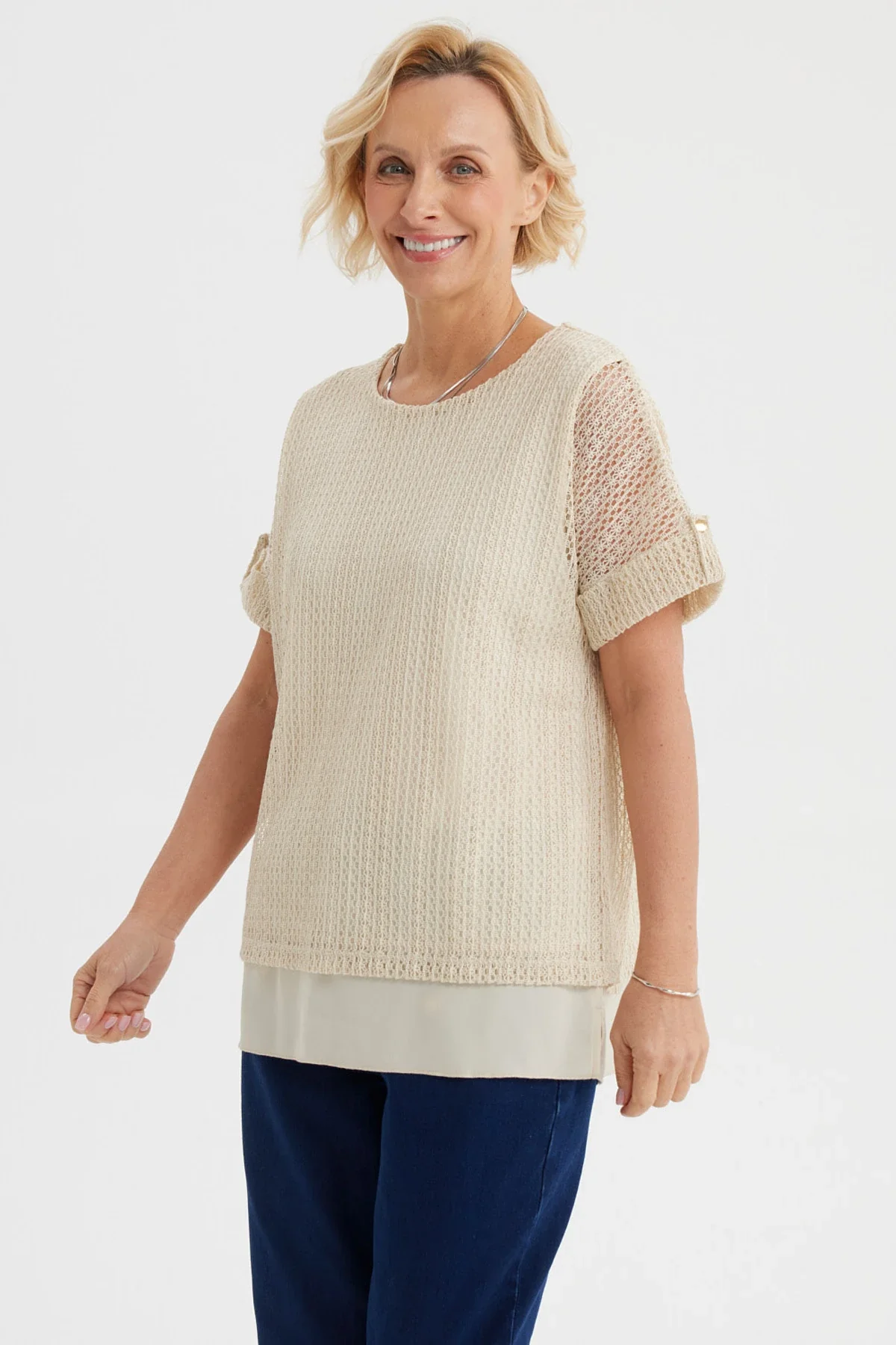 Polera Mujer Malla Beige Claro - Image 2