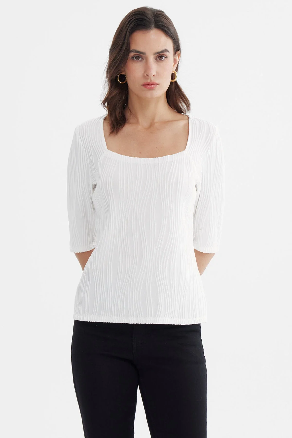 Polera Mujer Manga Al Codo Texturizada Crudo - Image 2