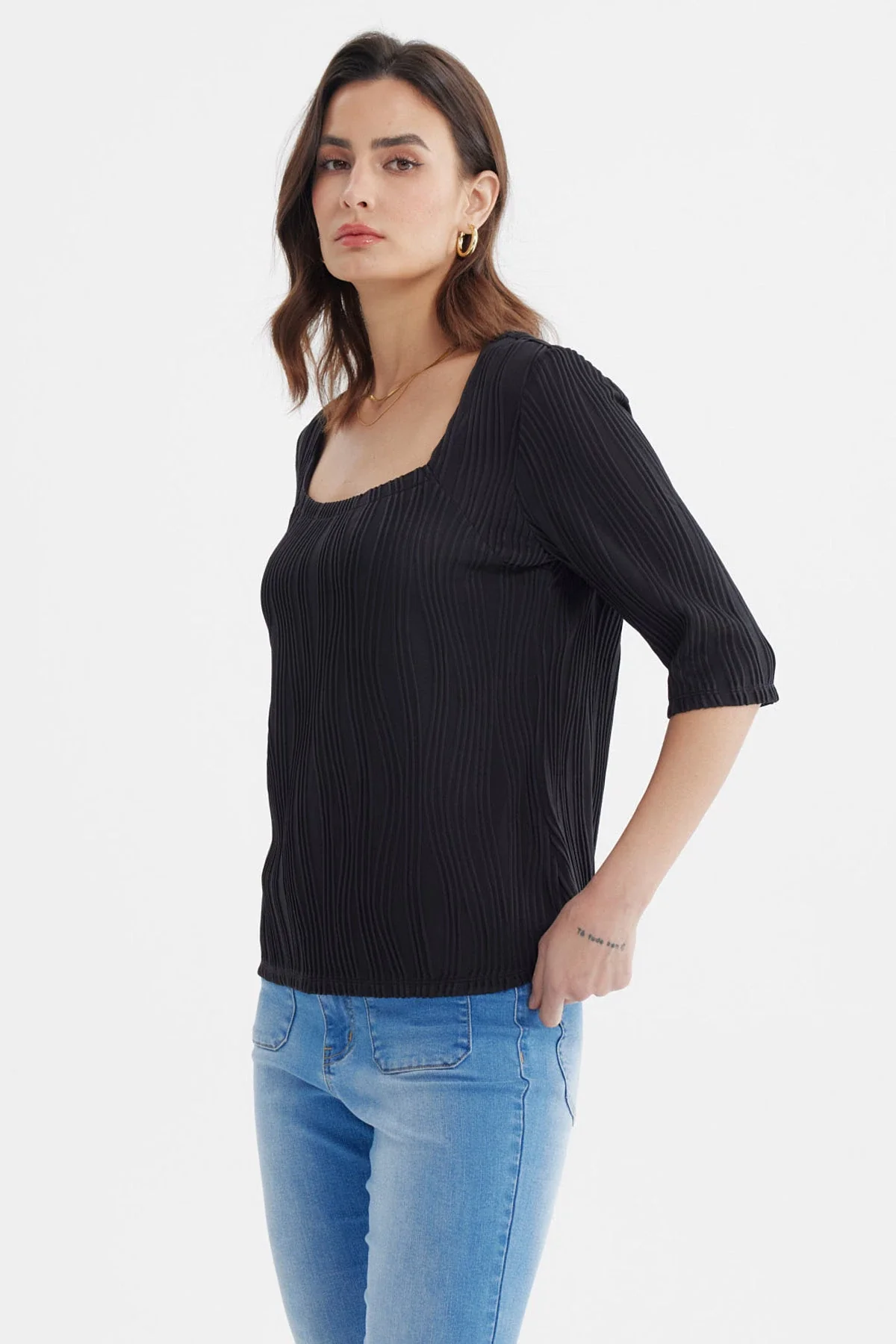 Polera Mujer Manga Al Codo Texturizada Negro - Image 2