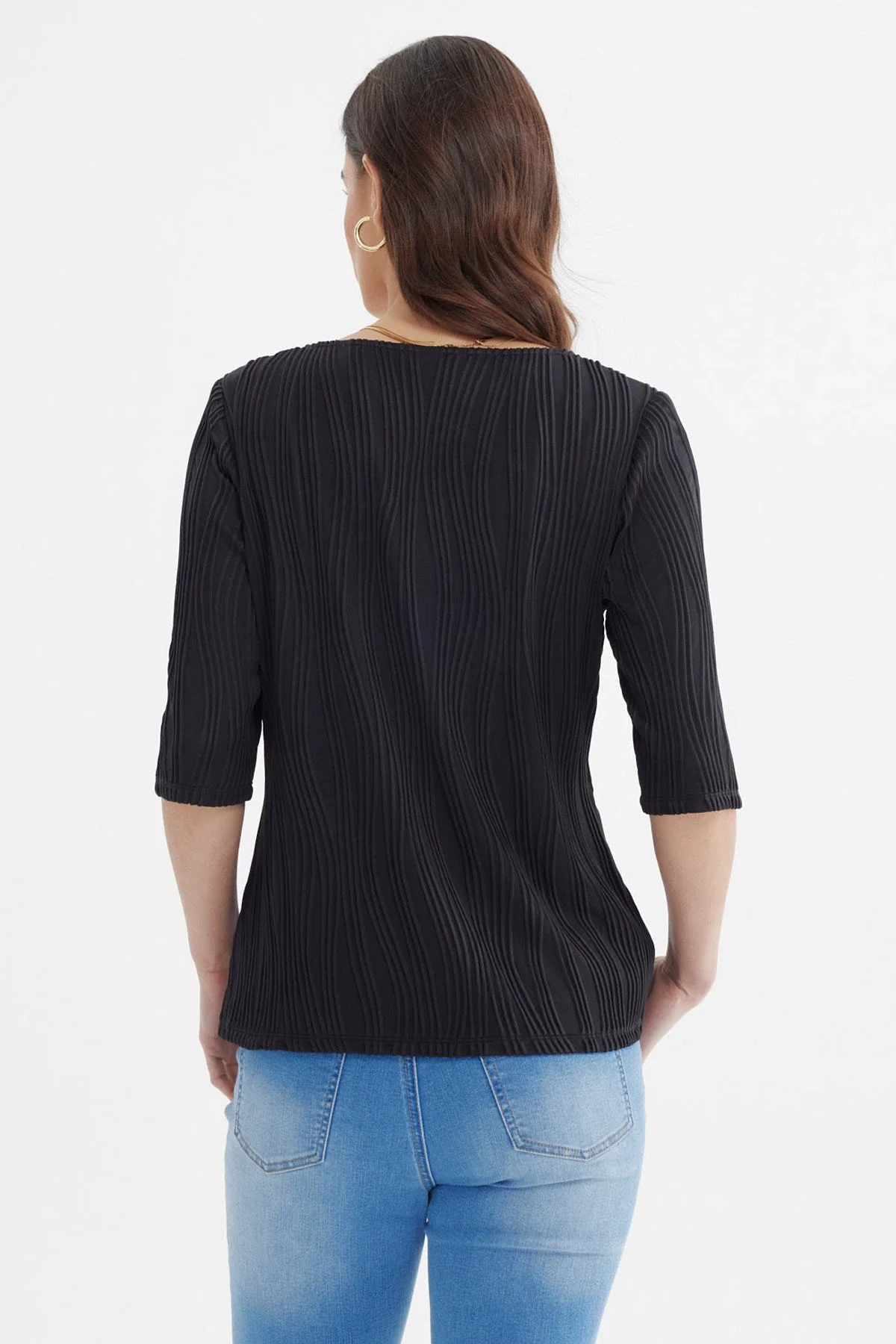 Polera Mujer Manga Al Codo Texturizada Negro - Image 3