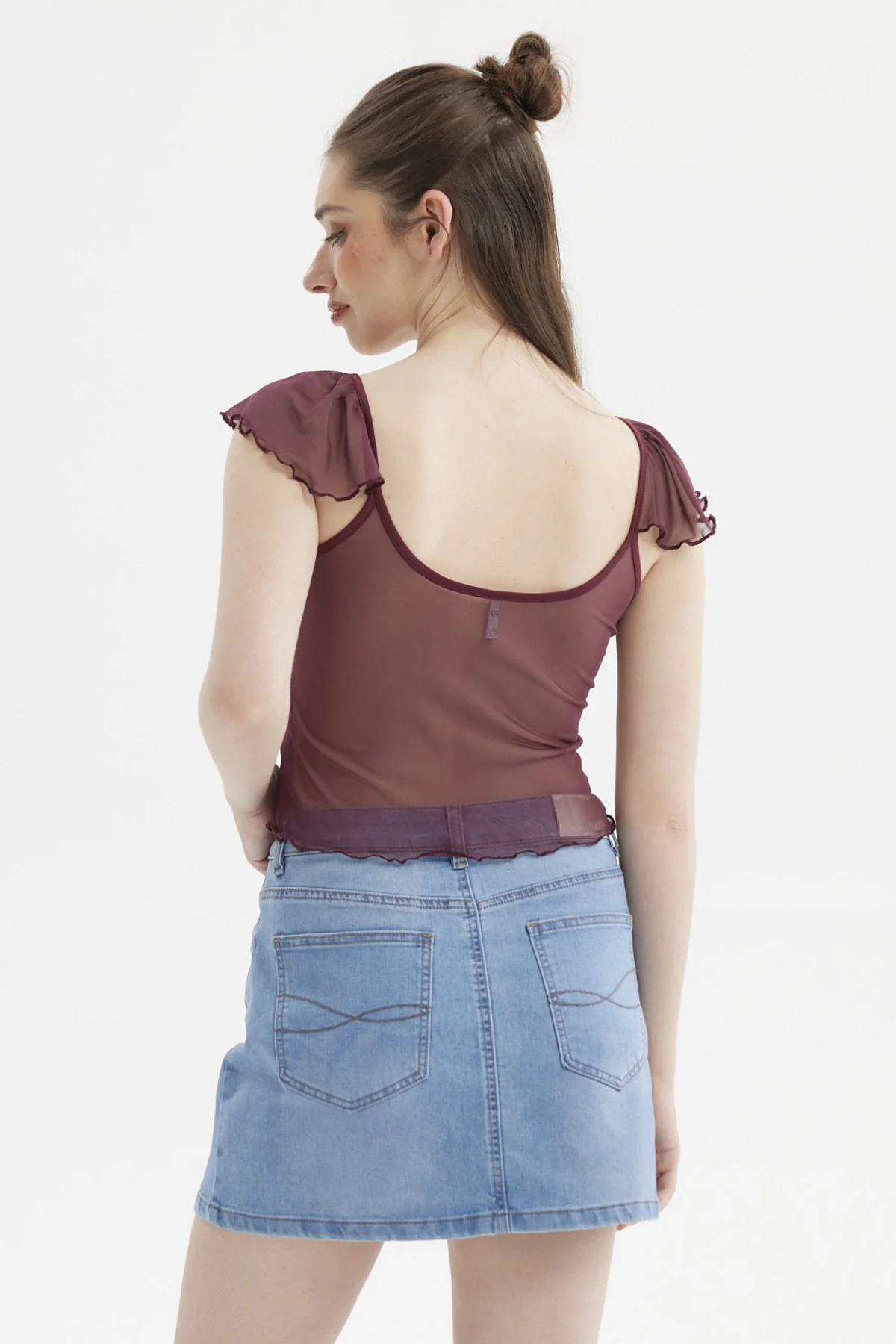 Polera Mujer Manga Vuelos Escote Cuadrado Burdeo - Image 3