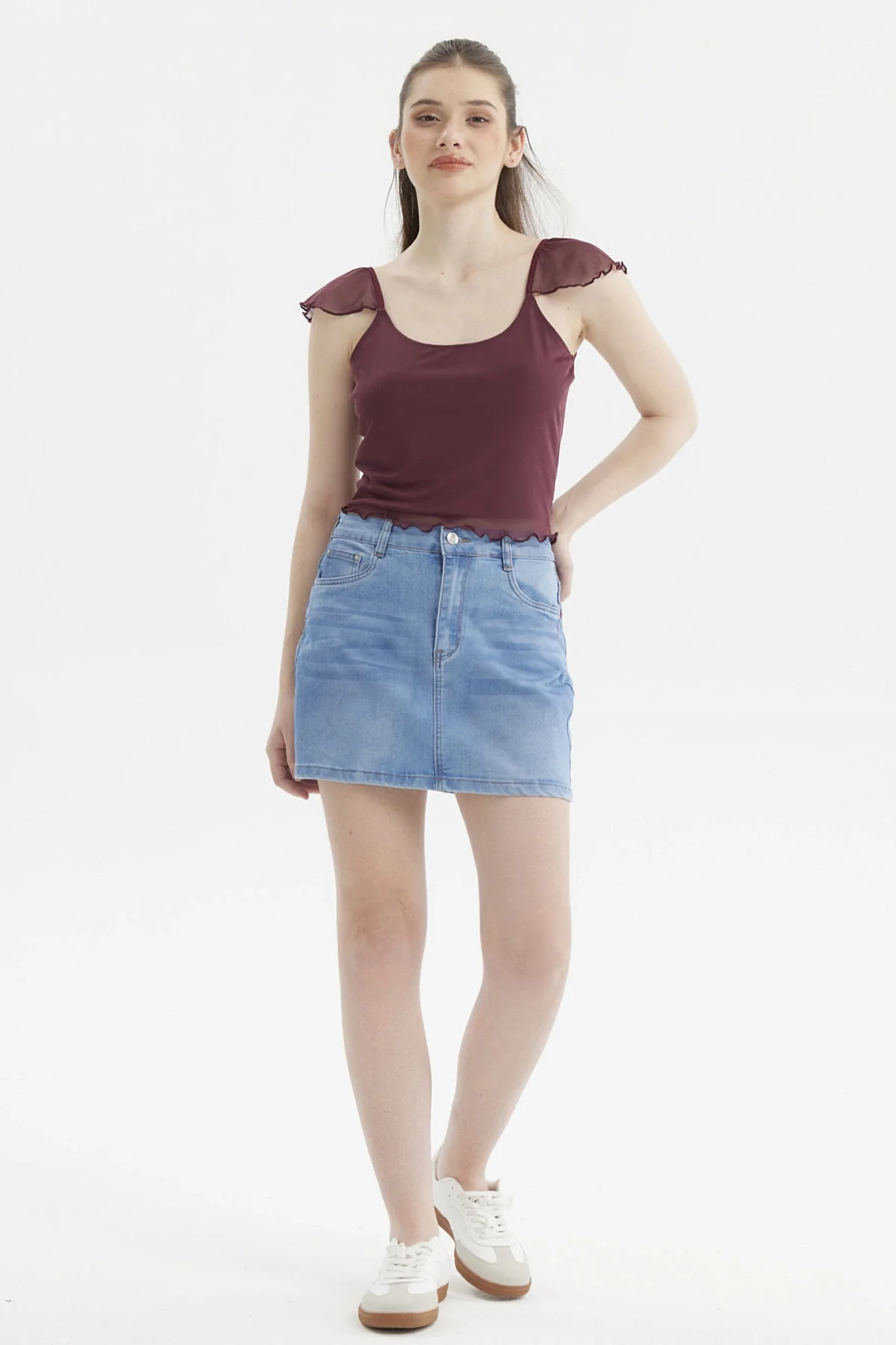 Polera Mujer Manga Vuelos Escote Cuadrado Burdeo - Image 4