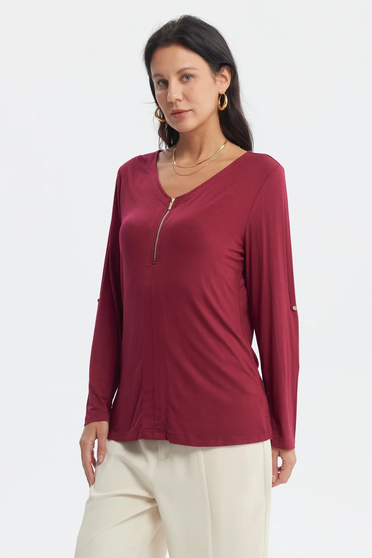 Polera Mujer Media Pata Con Cierre Rojo - Image 2