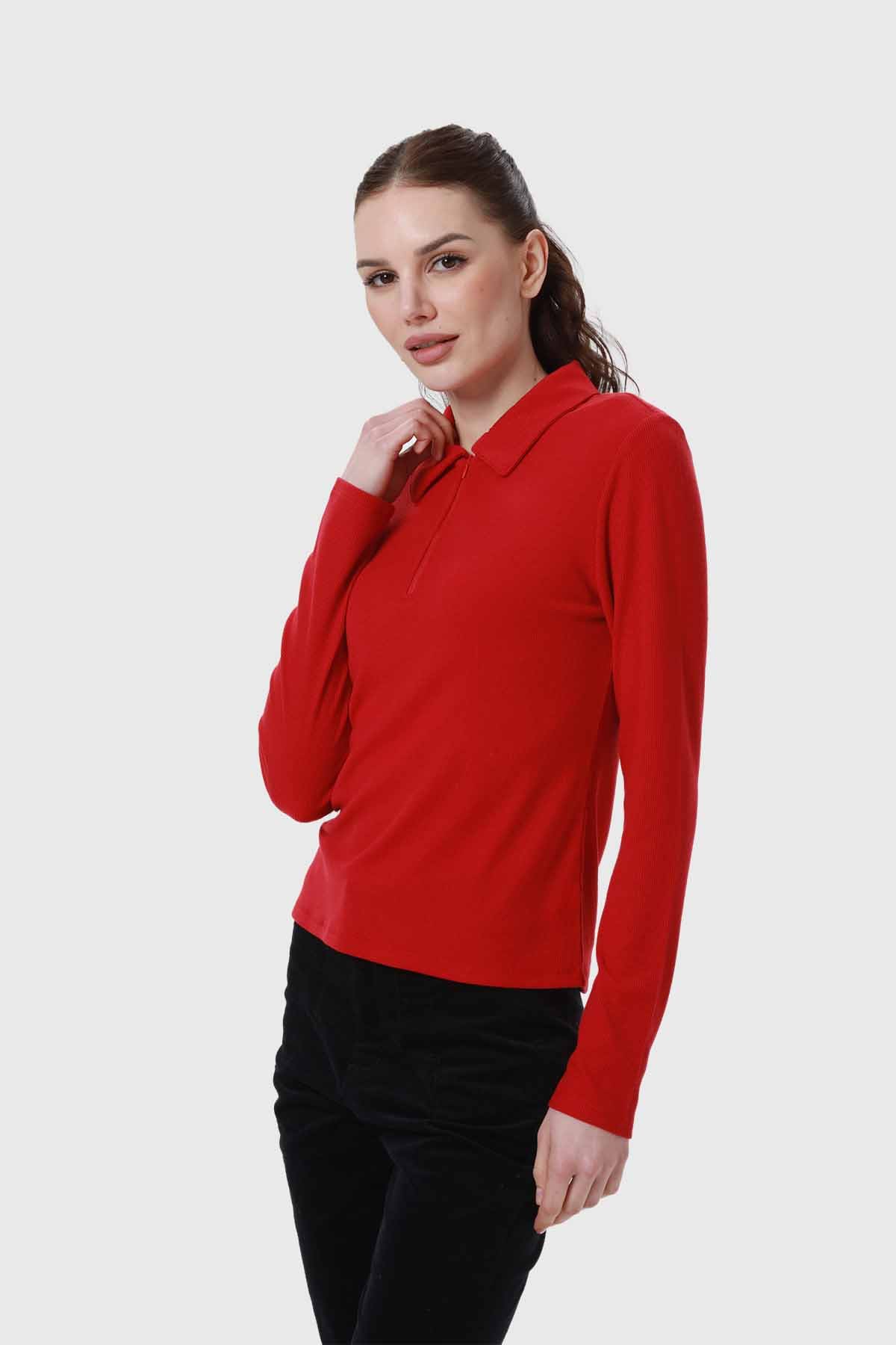 Polera Mujer Medio Cierre Estampado Rojo - Image 2