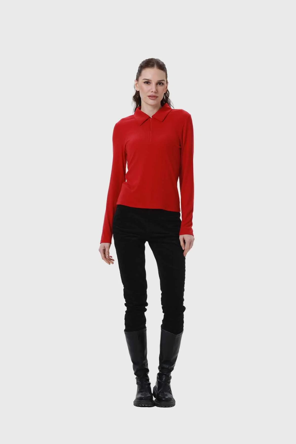 Polera Mujer Medio Cierre Estampado Rojo - Image 4