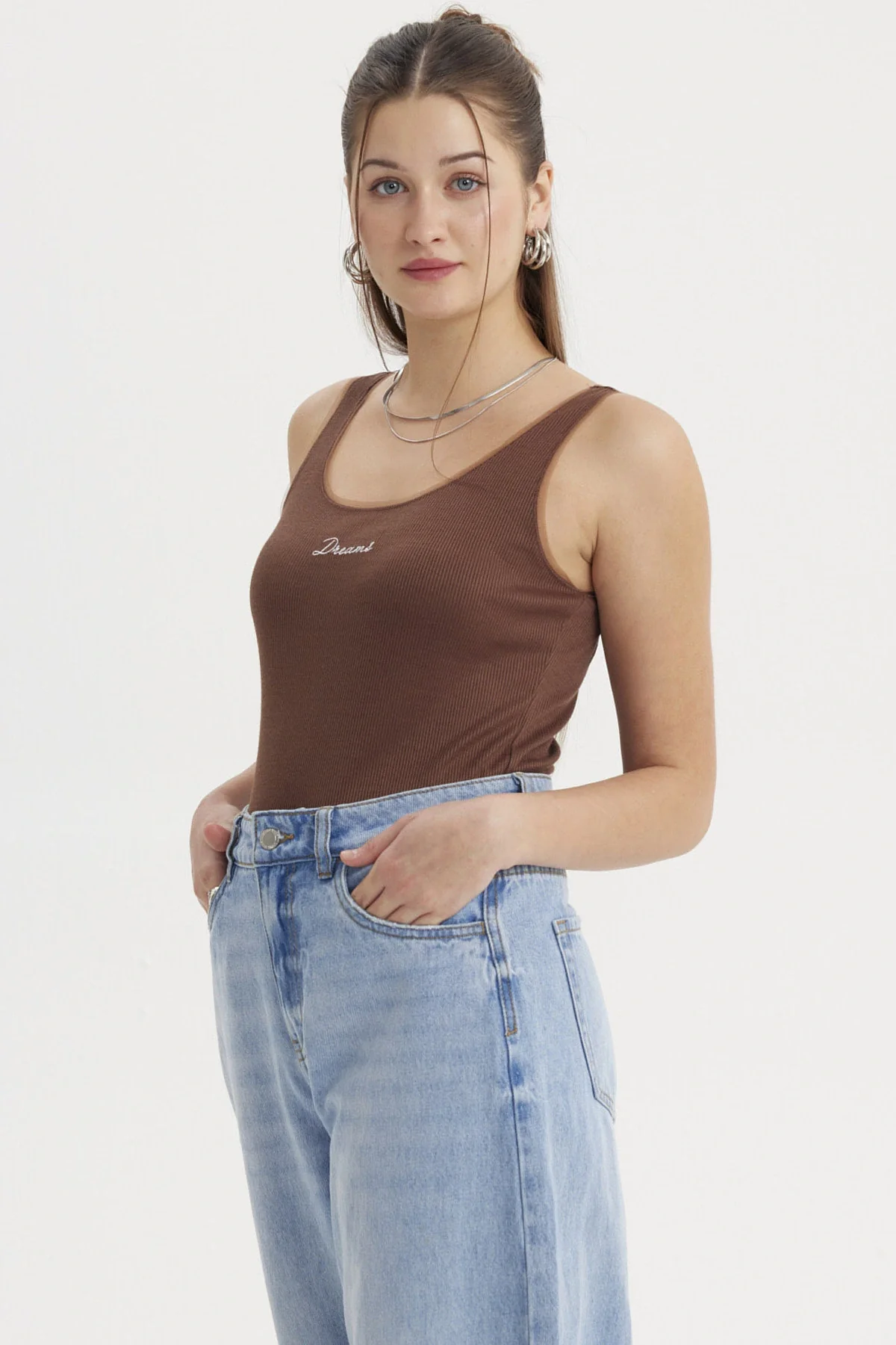 Polera Mujer Mini Print Texto Café - Image 2