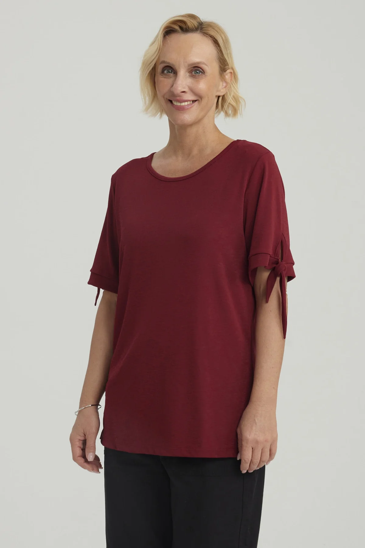Polera Mujer Nudo En Mangas Burdeo - Image 2