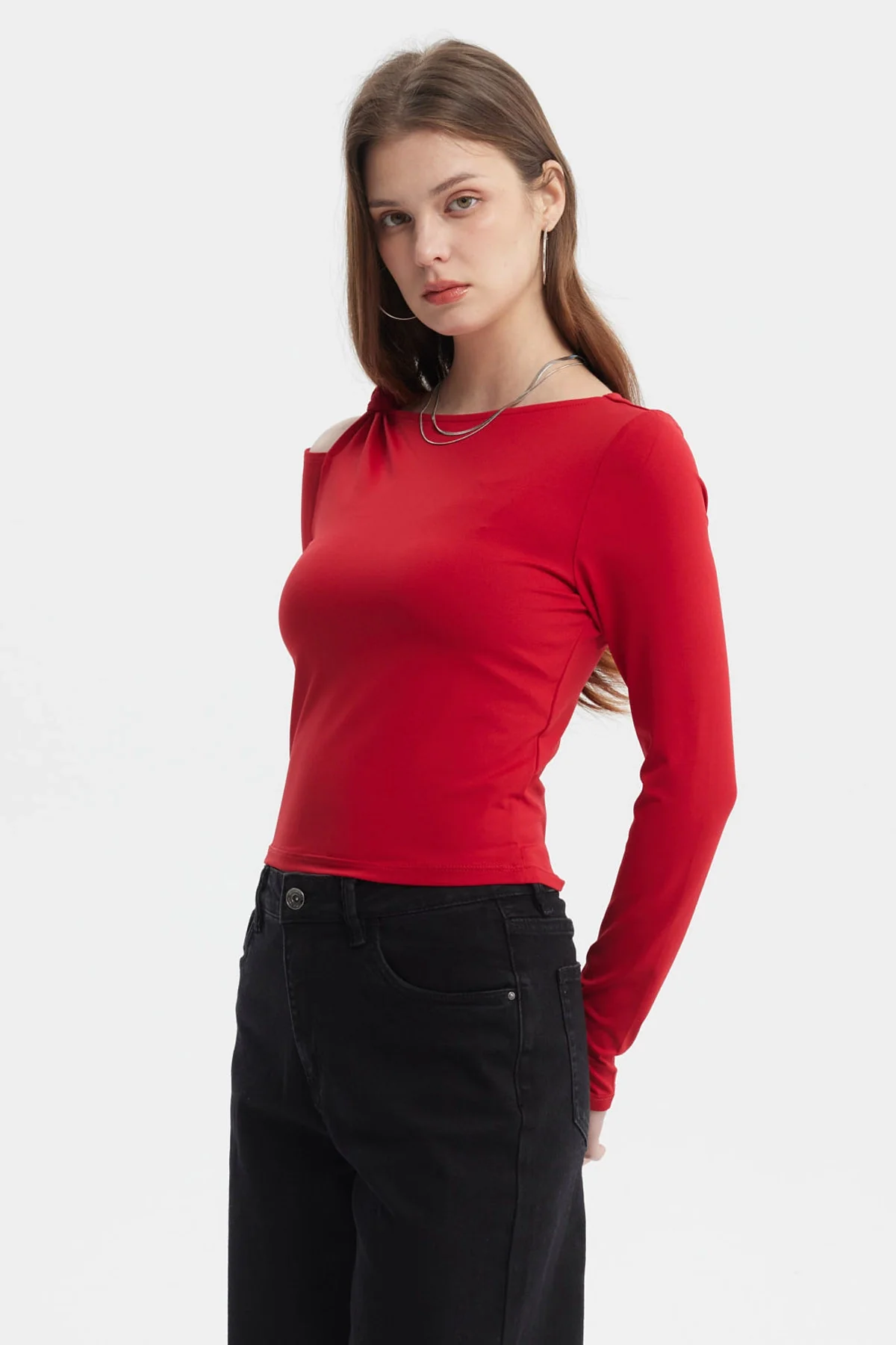 Polera Mujer Nudo Hombro Rojo - Image 2