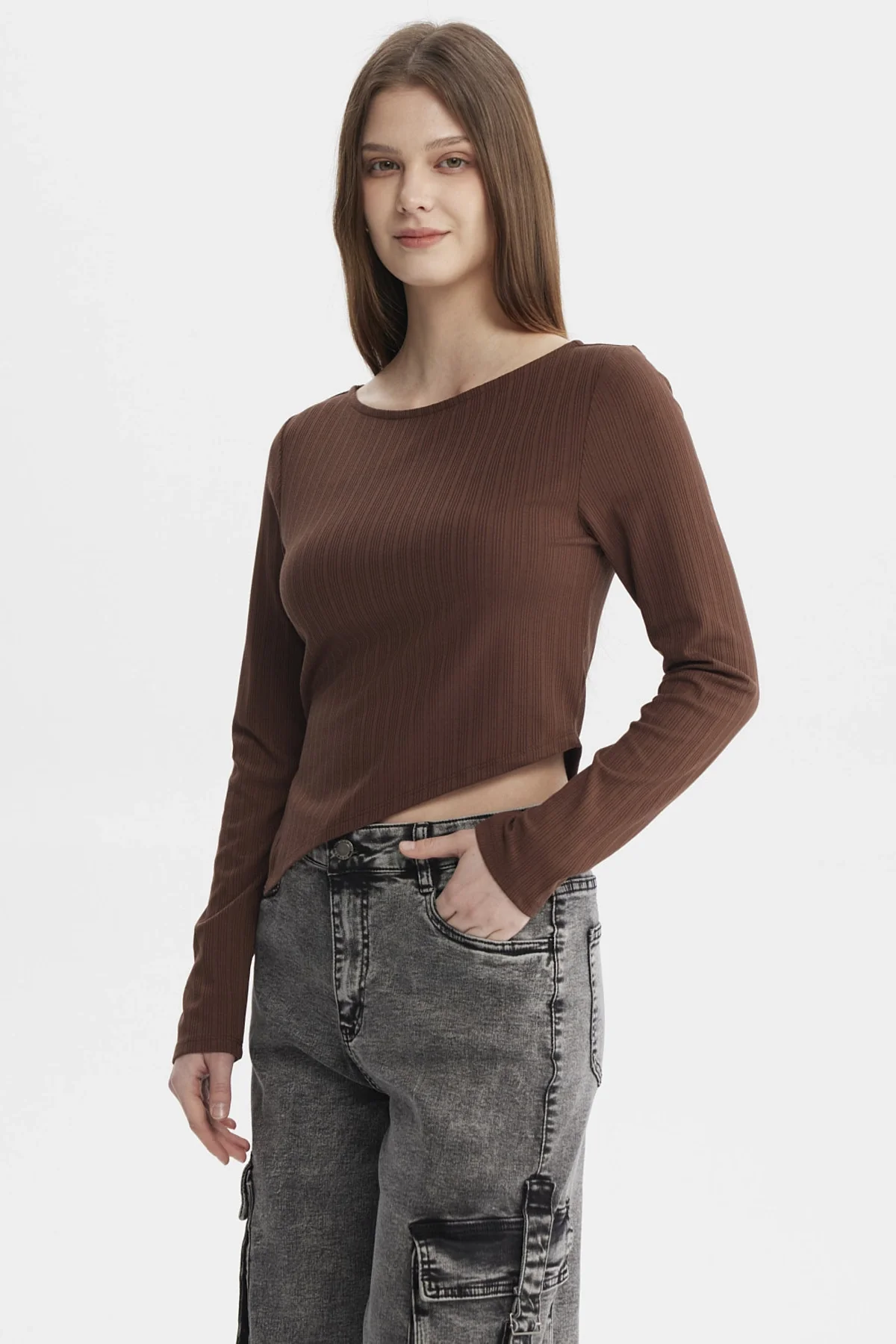 Polera Mujer Ojetillo En Costado Café Oscuro - Image 2
