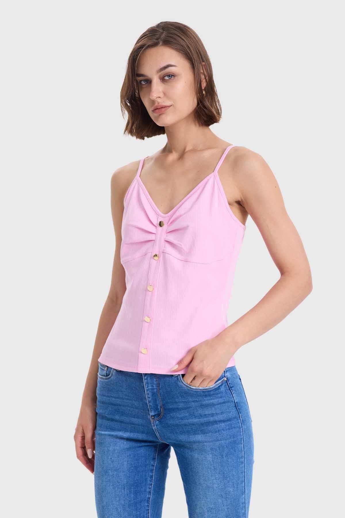 Polera Mujer Pábilo Rib Botones Rosado - Image 2