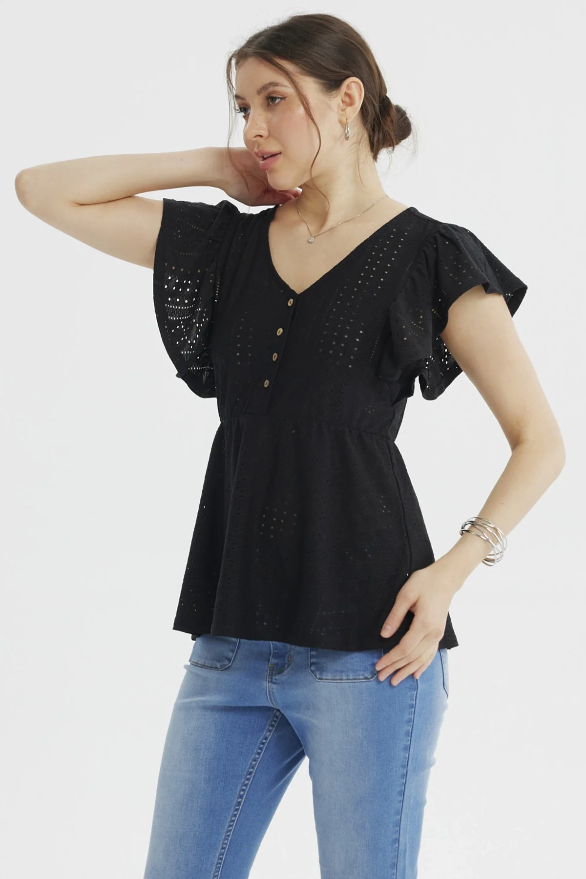 Polera Mujer Pata Botón Negro - Image 2