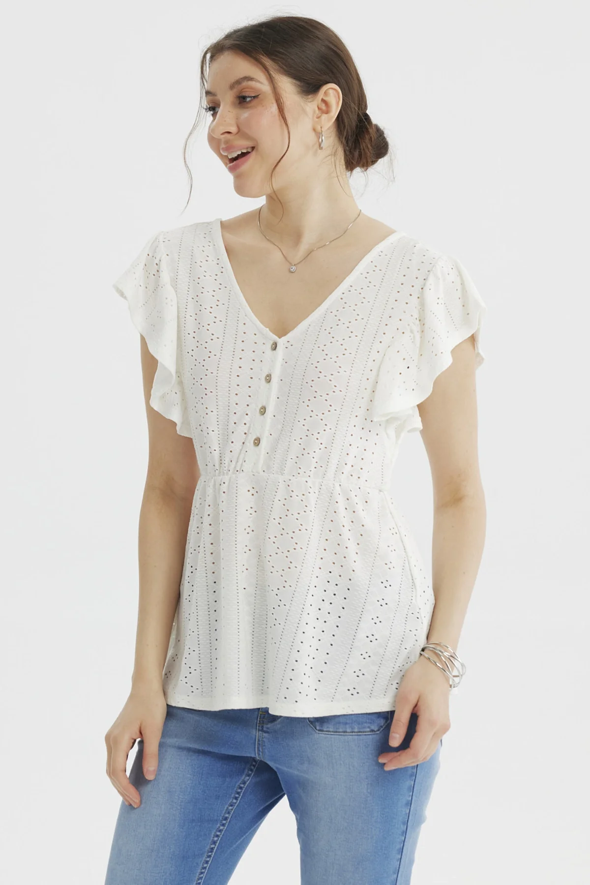 Polera Mujer Pata Botón Blanco - Image 2