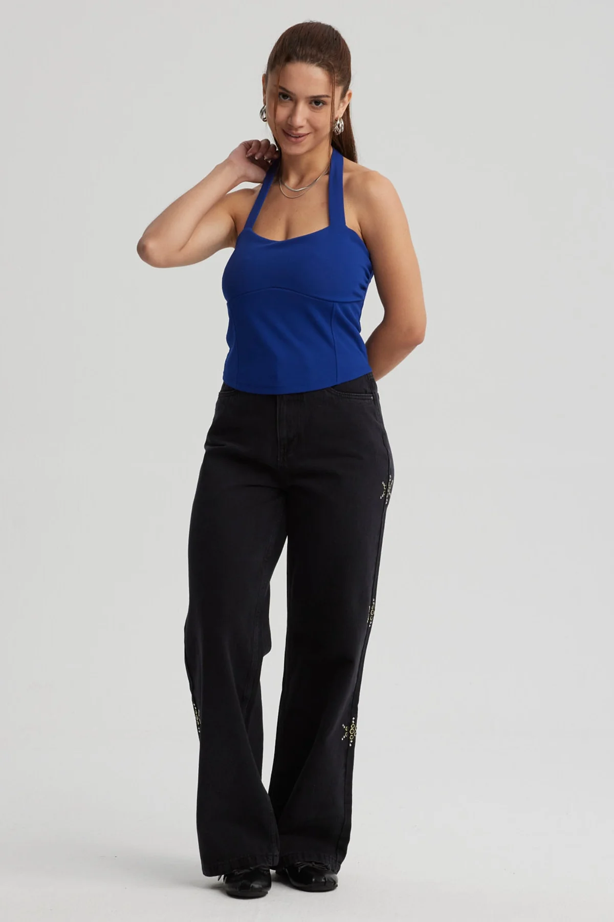 Polera Mujer Pliegues Azul - Image 4
