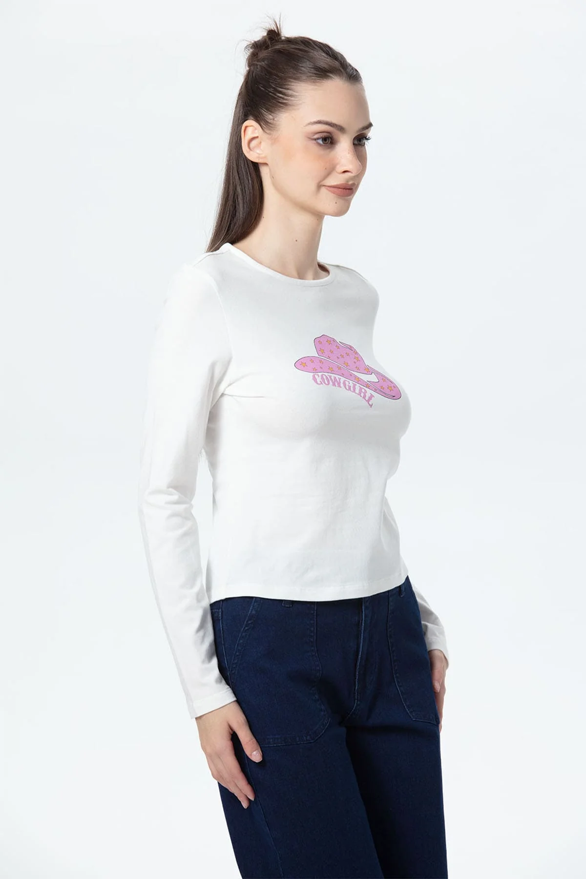Polera Mujer Print College Crudo - Image 2