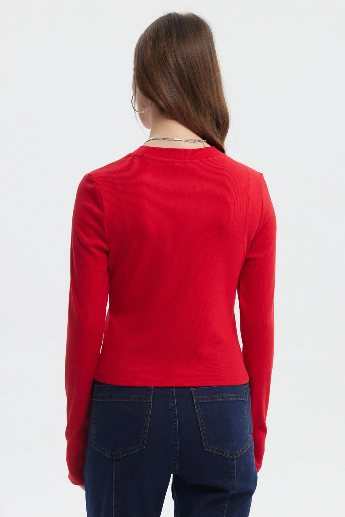 Polera Mujer Rib Abertura Puño Rojo - Image 3