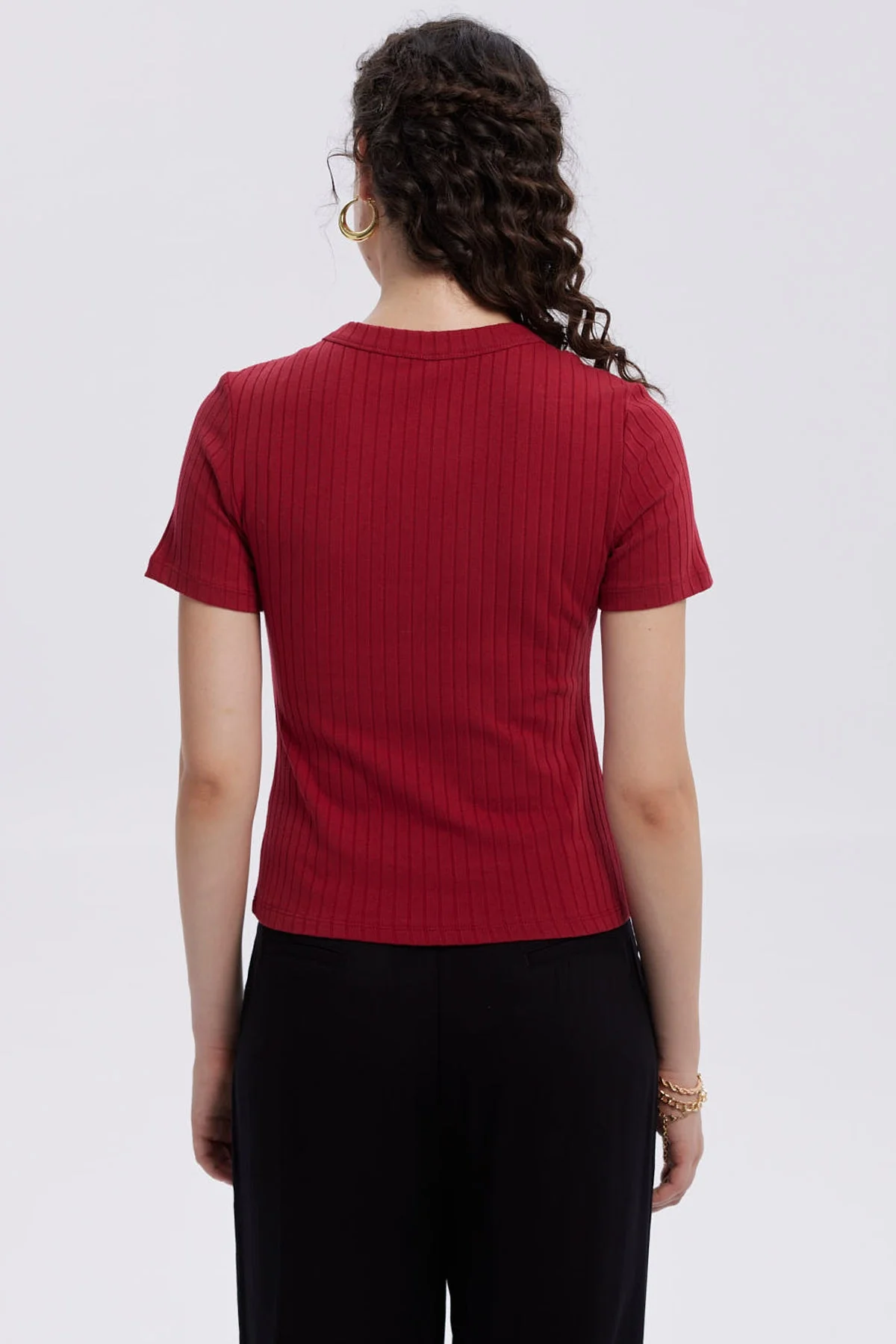 Polera Mujer Rib Crop Lisa Rojo Oscuro - Image 3