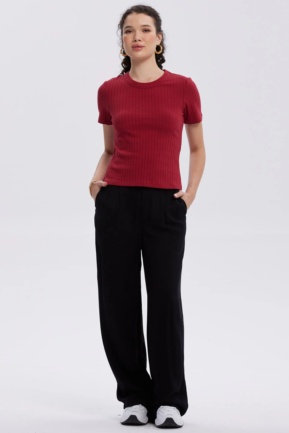 Polera Mujer Rib Crop Lisa Rojo Oscuro - Image 4