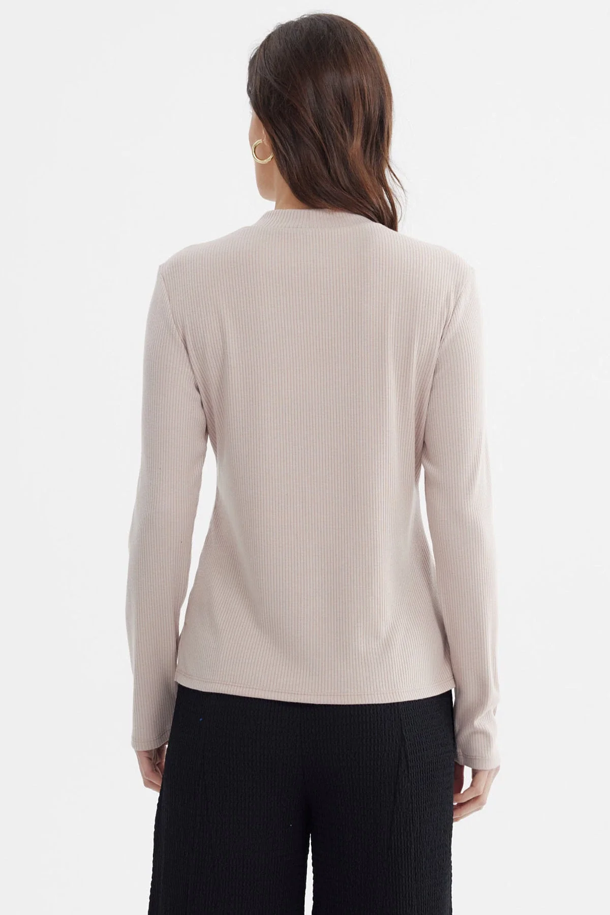 Polera Mujer Rib Lisa Beige - Image 3
