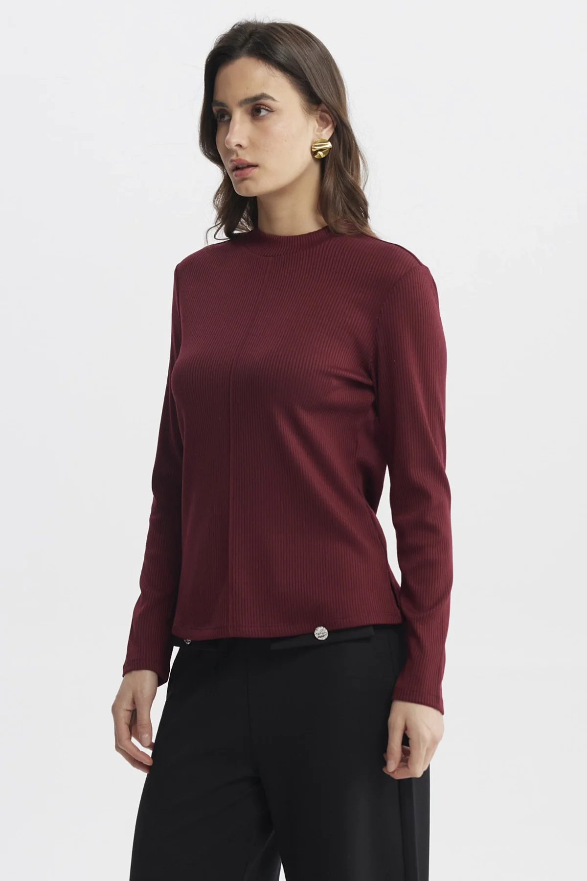 Polera Mujer Rib Lisa Corte Central Burdeo - Image 2