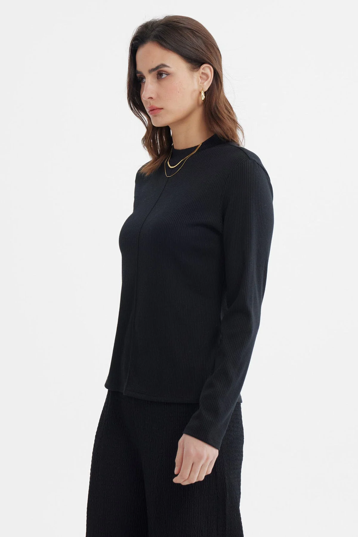Polera Mujer Rib Lisa Negro - Image 2