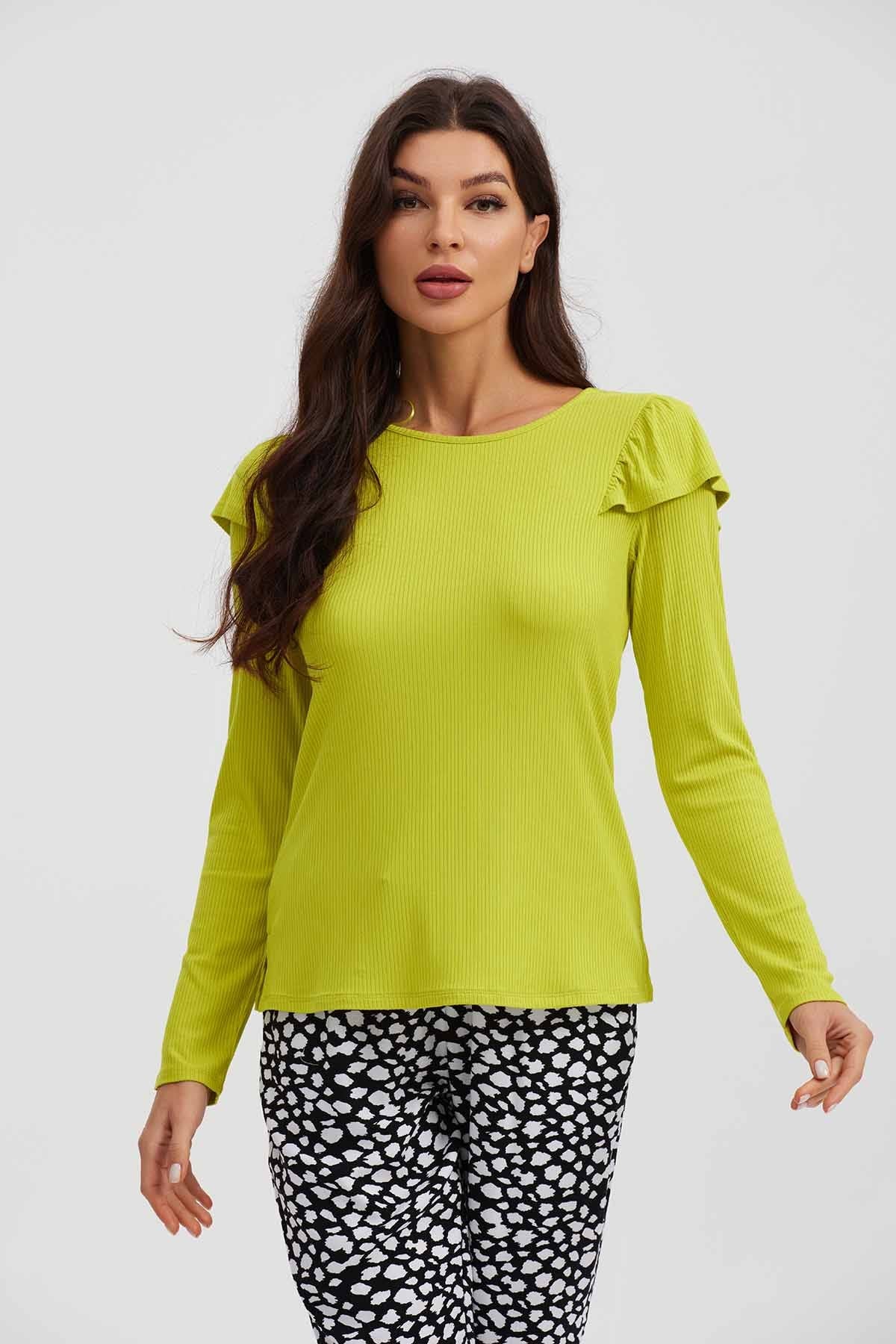 Polera Mujer Rib Manga Vuelo Verde - Image 4
