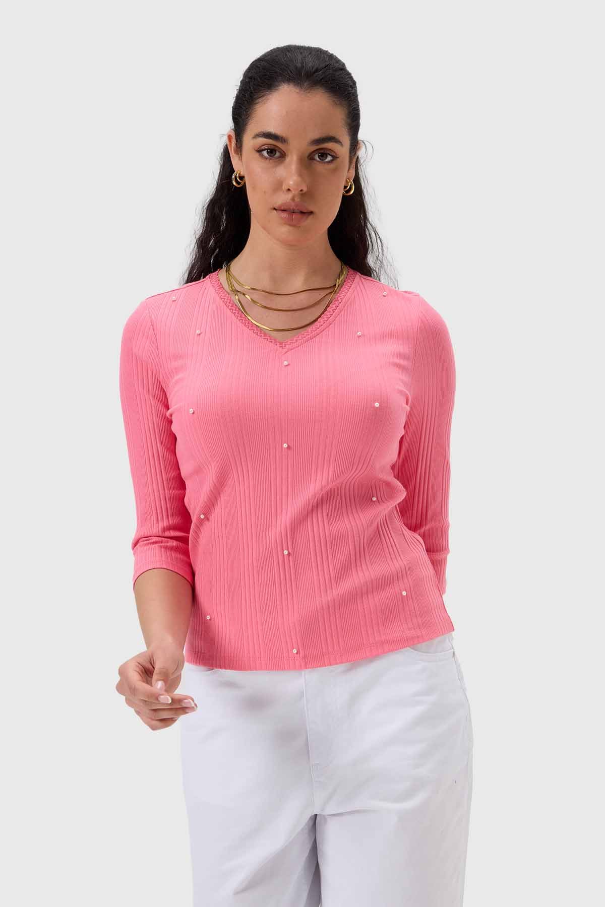 Polera Mujer Rib Terminación Rosado - Image 2