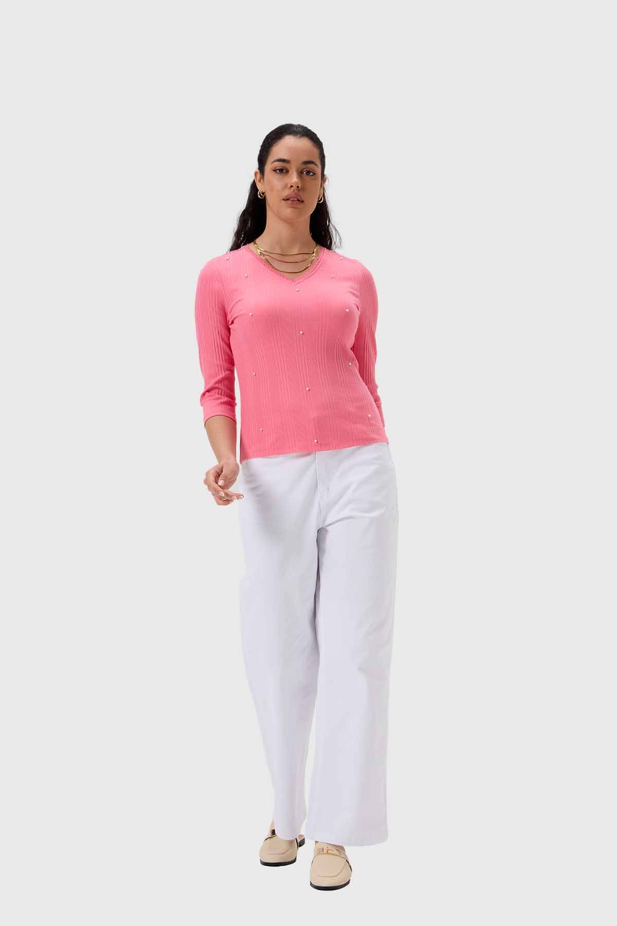 Polera Mujer Rib Terminación Rosado - Image 4
