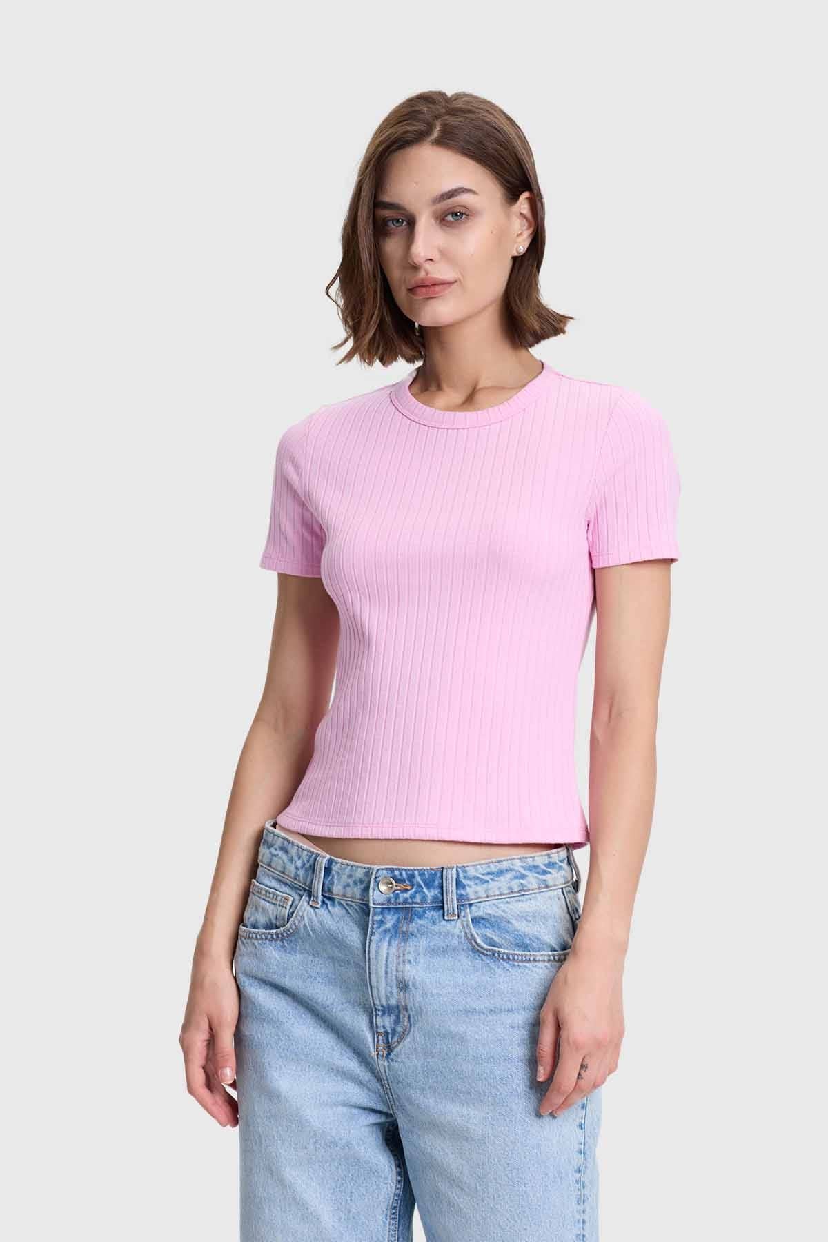 Polera Mujer Rip Crop Rosado - Image 2