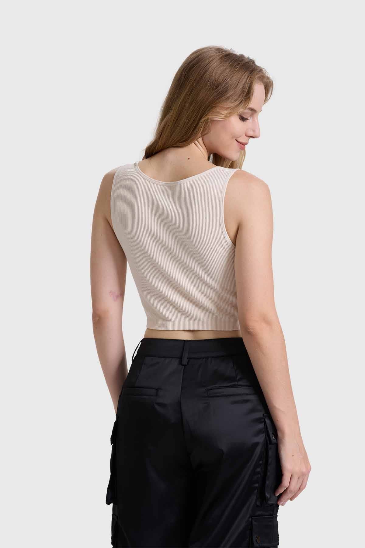 Polera Mujer Seamless Beige - Image 3