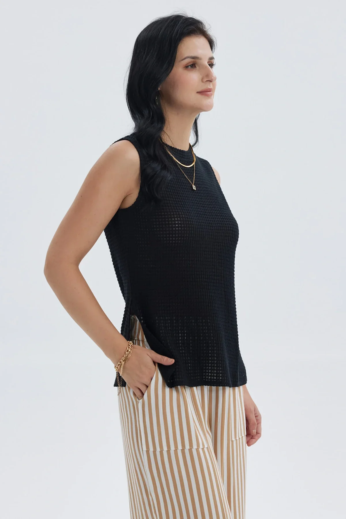 Polera Mujer Tejida Abertura Negro - Image 2