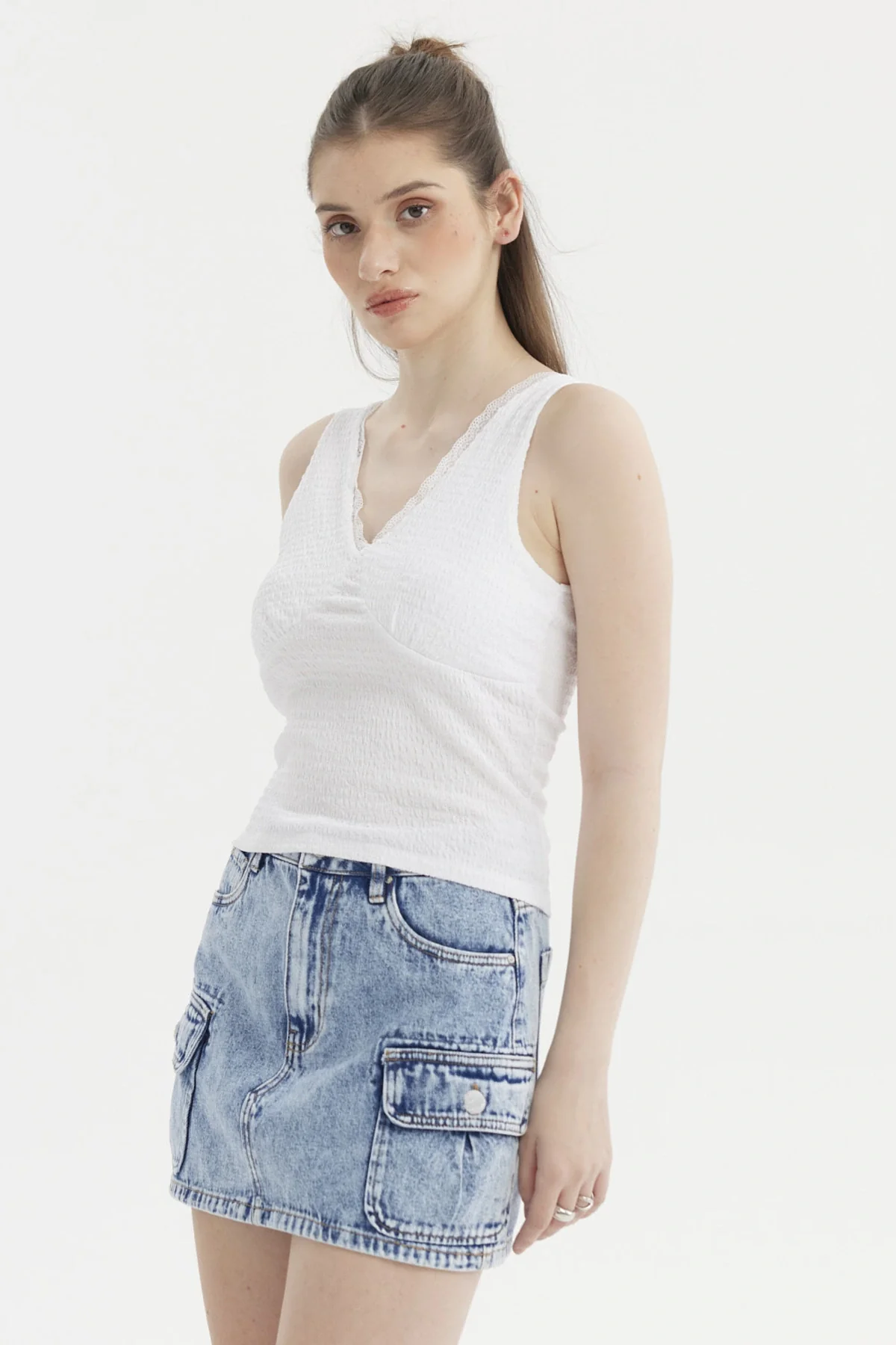 Polera Mujer Textura Escote V Blanco - Image 2