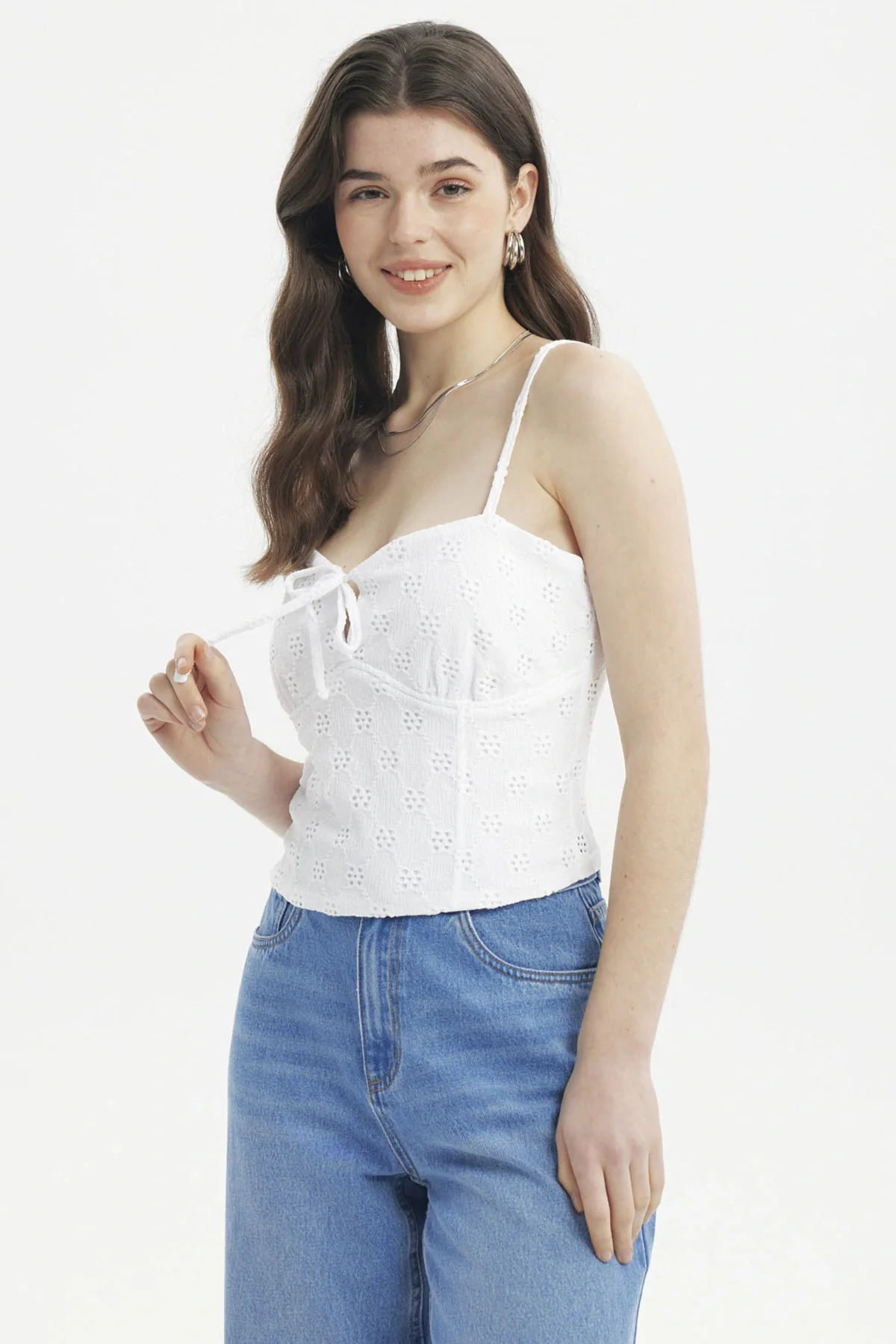 Polera Mujer Tirantes Crop Lazo En Escote Blanco - Image 2