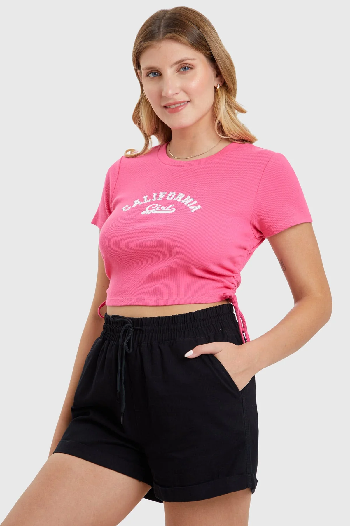 Polera Mujer Top Frunces Fucsia - Image 2