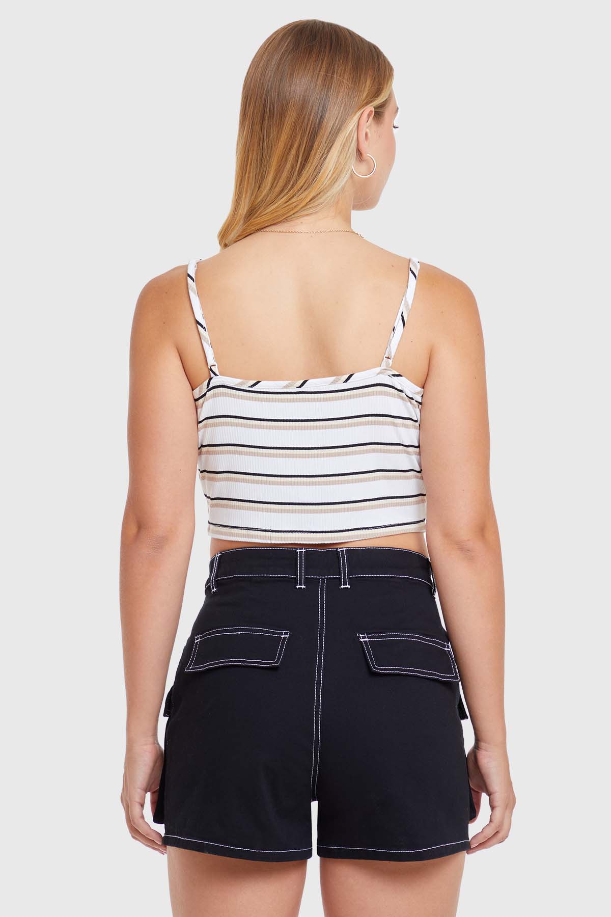 Polera Mujer Top Rayas Recogido Nude - Image 3