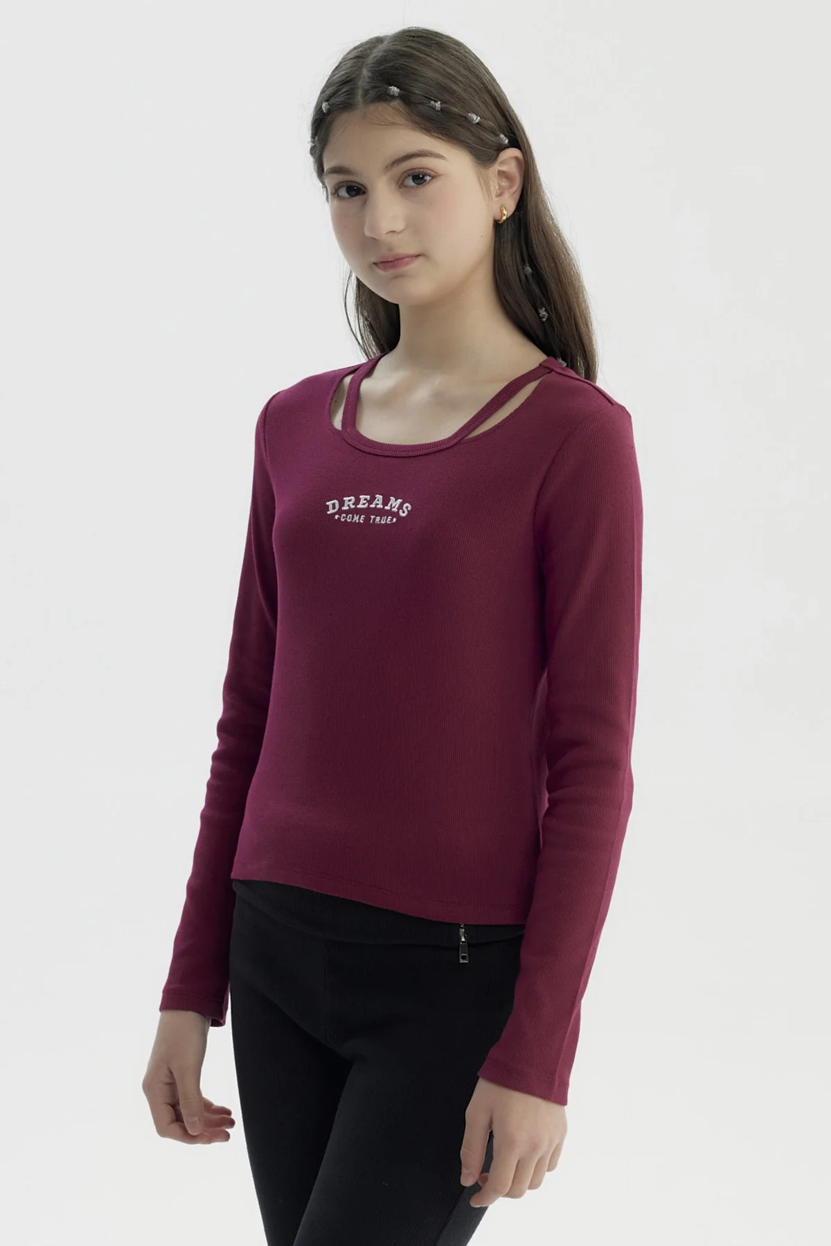 Polera Niña Ajustado Burdeo - Image 2