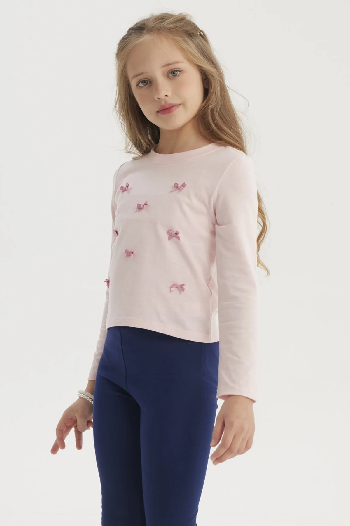 Polera Niña Aplicación Lazos Rosado - Image 2