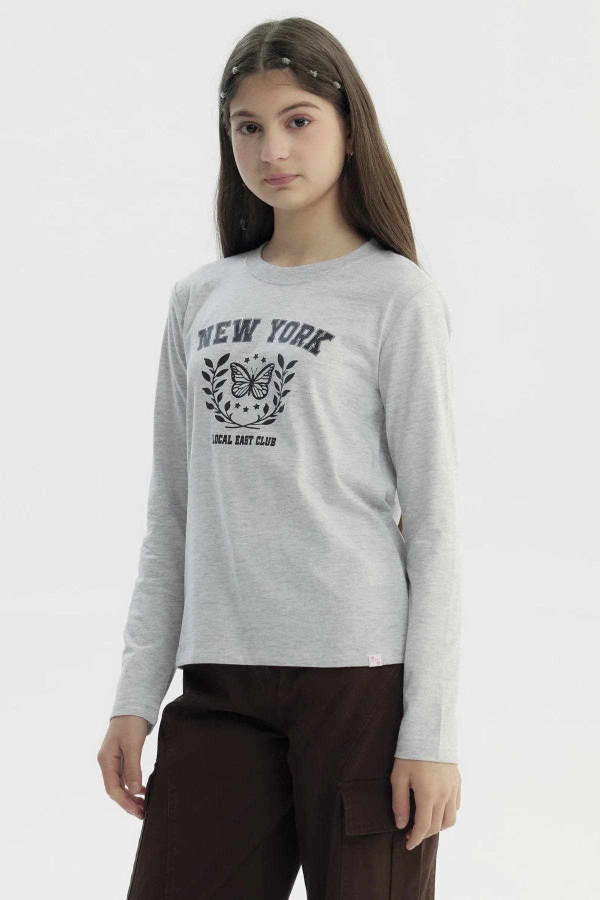 Polera Niña Básica Teen Gris Melange - Image 2