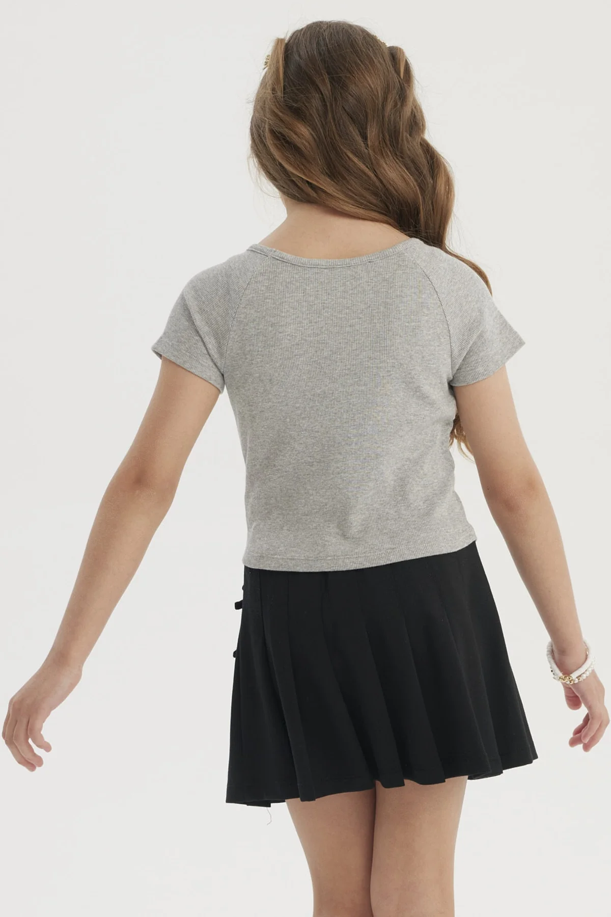 Polera Niña Botones De Lazo Gris Melange - Image 3