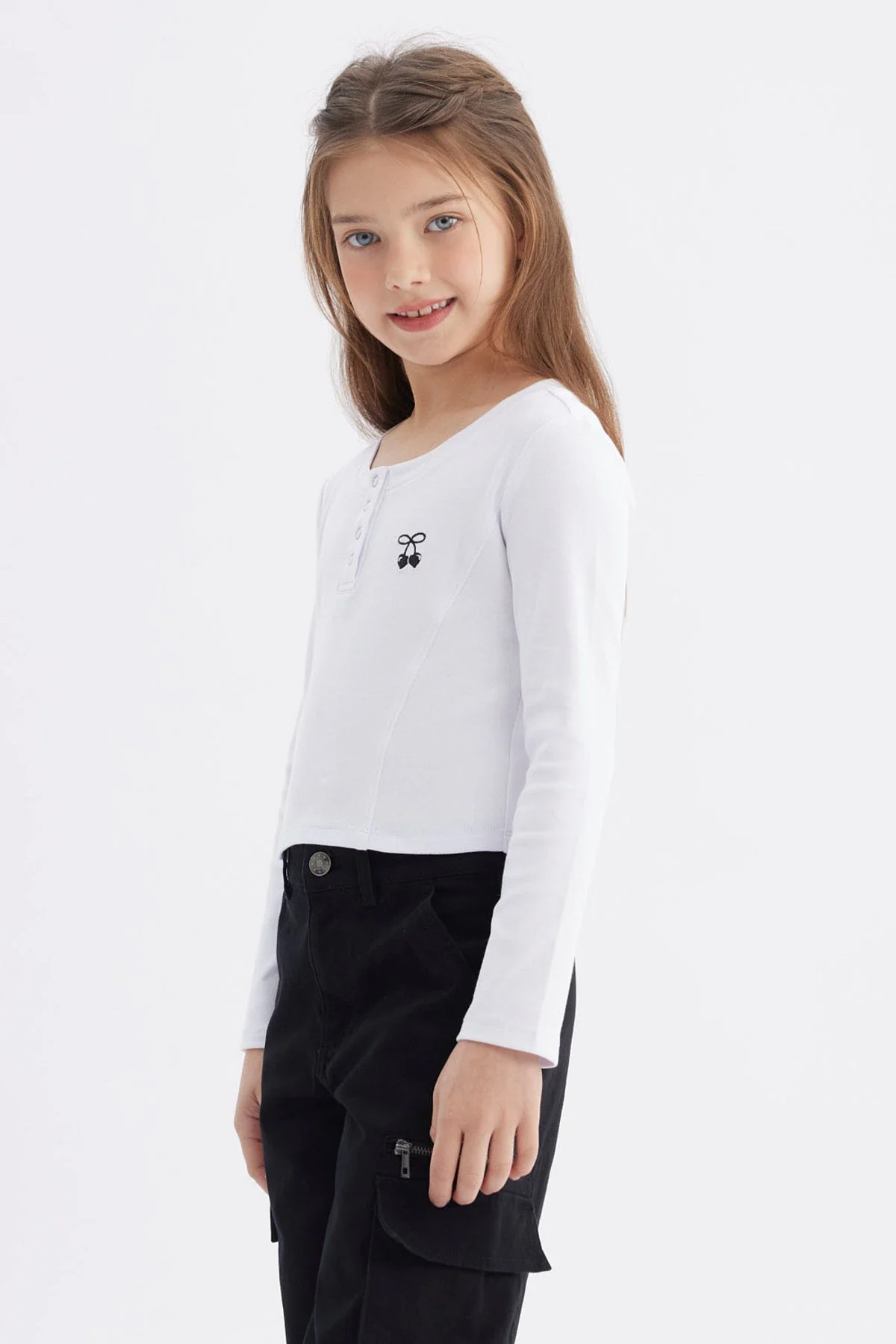 Polera Niña Con Botones Blanco - Image 2