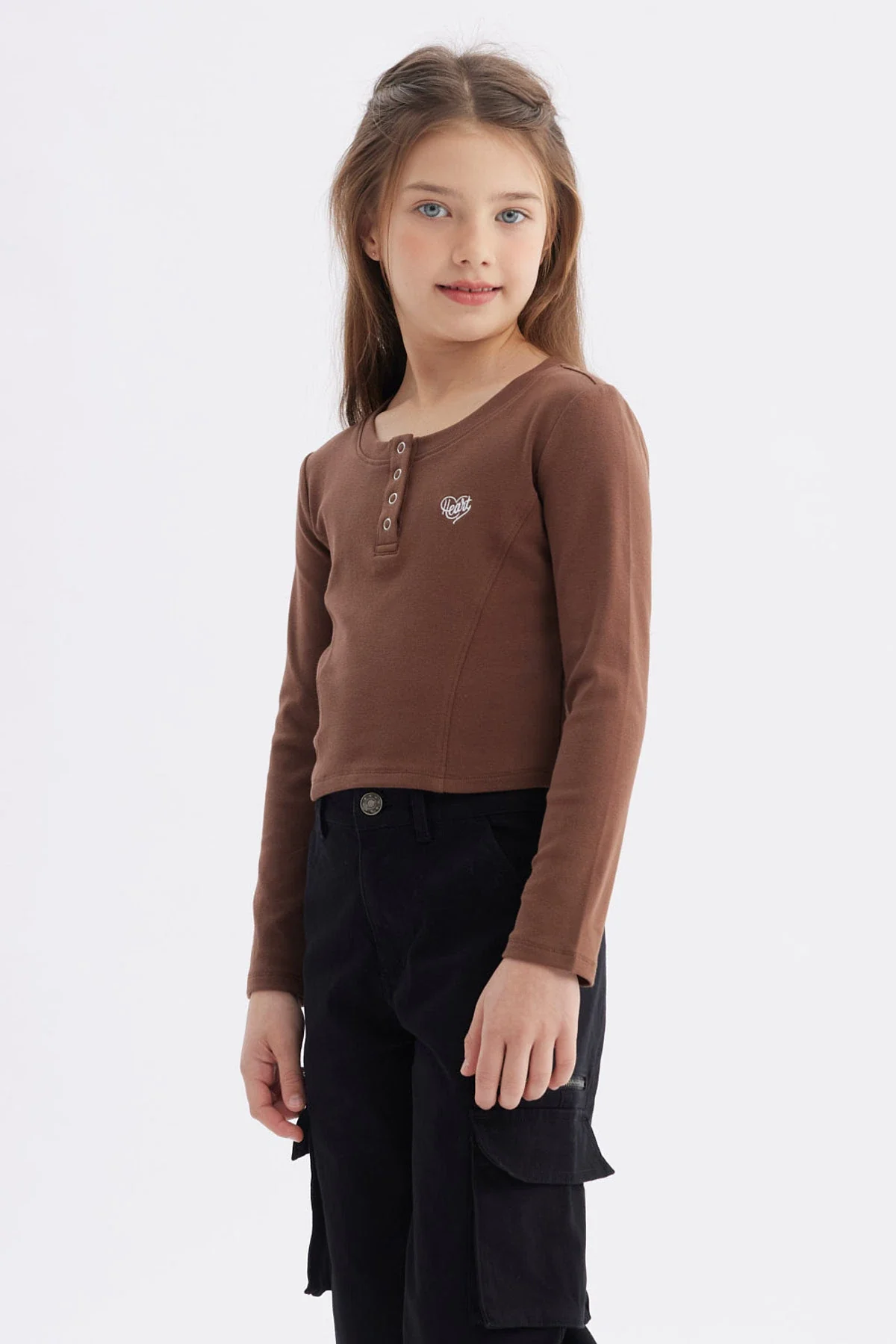 Polera Niña Con Botones Café - Image 2