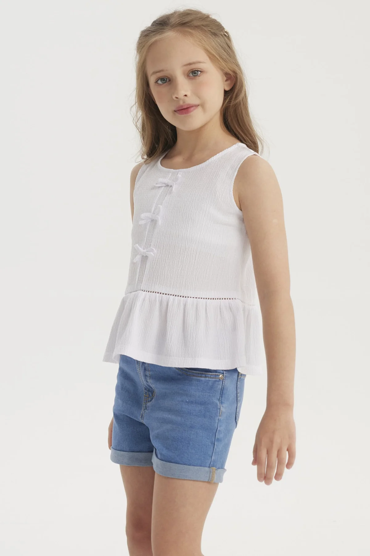 Polera Niña Con Cintas Blanco - Image 2