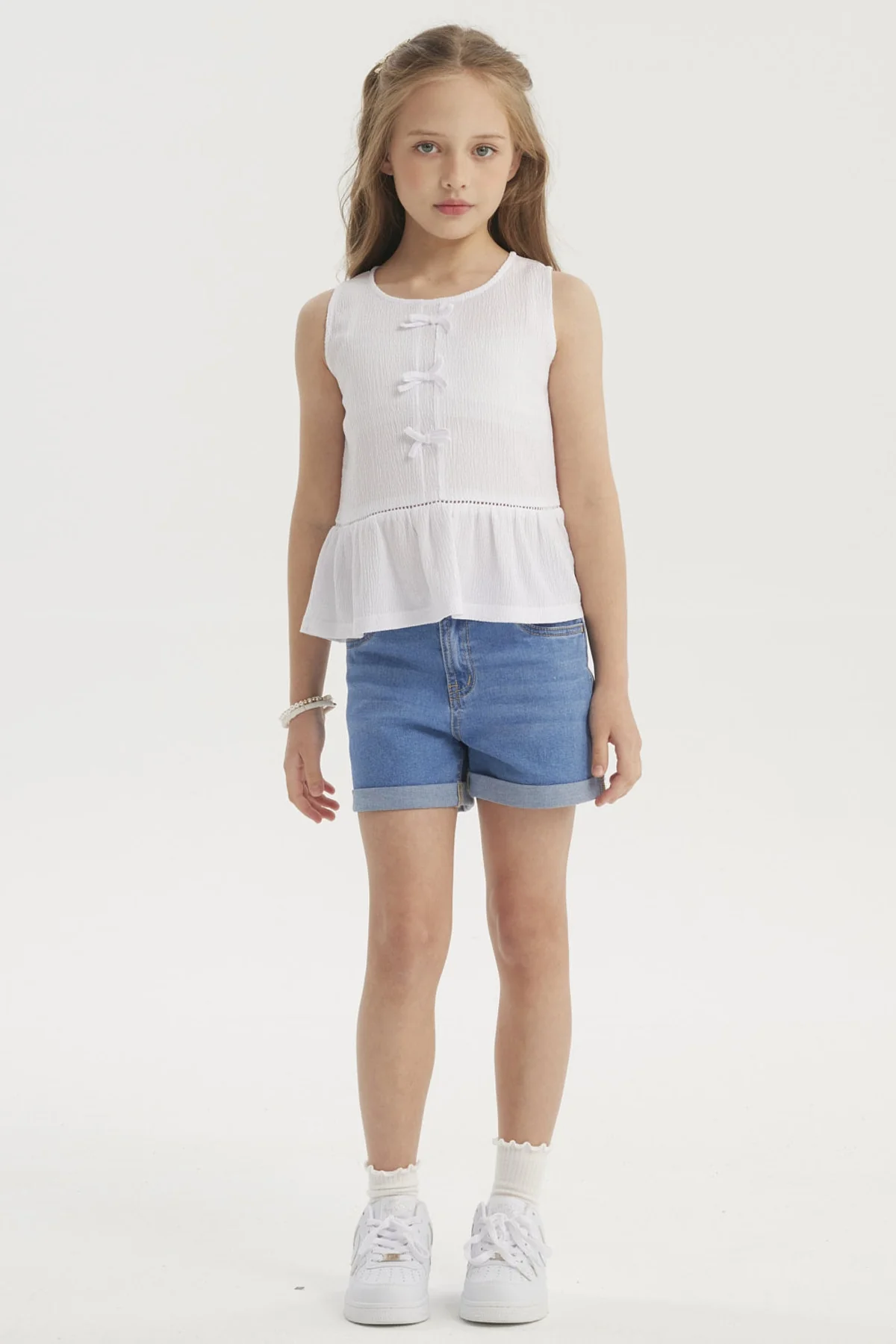 Polera Niña Con Cintas Blanco - Image 4