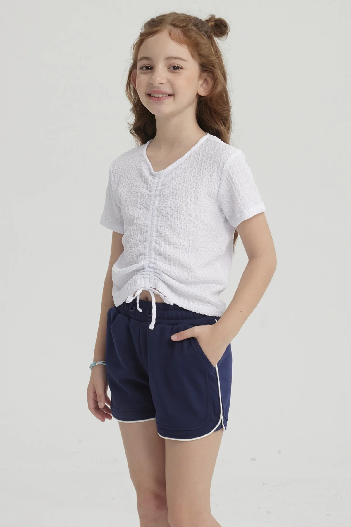 Polera Niña Con Recogido Blanco - Image 2