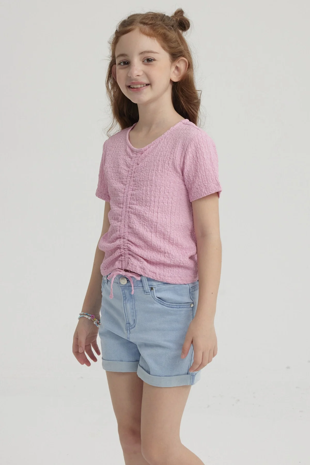 Polera Niña Con Recogido Rosado - Image 2