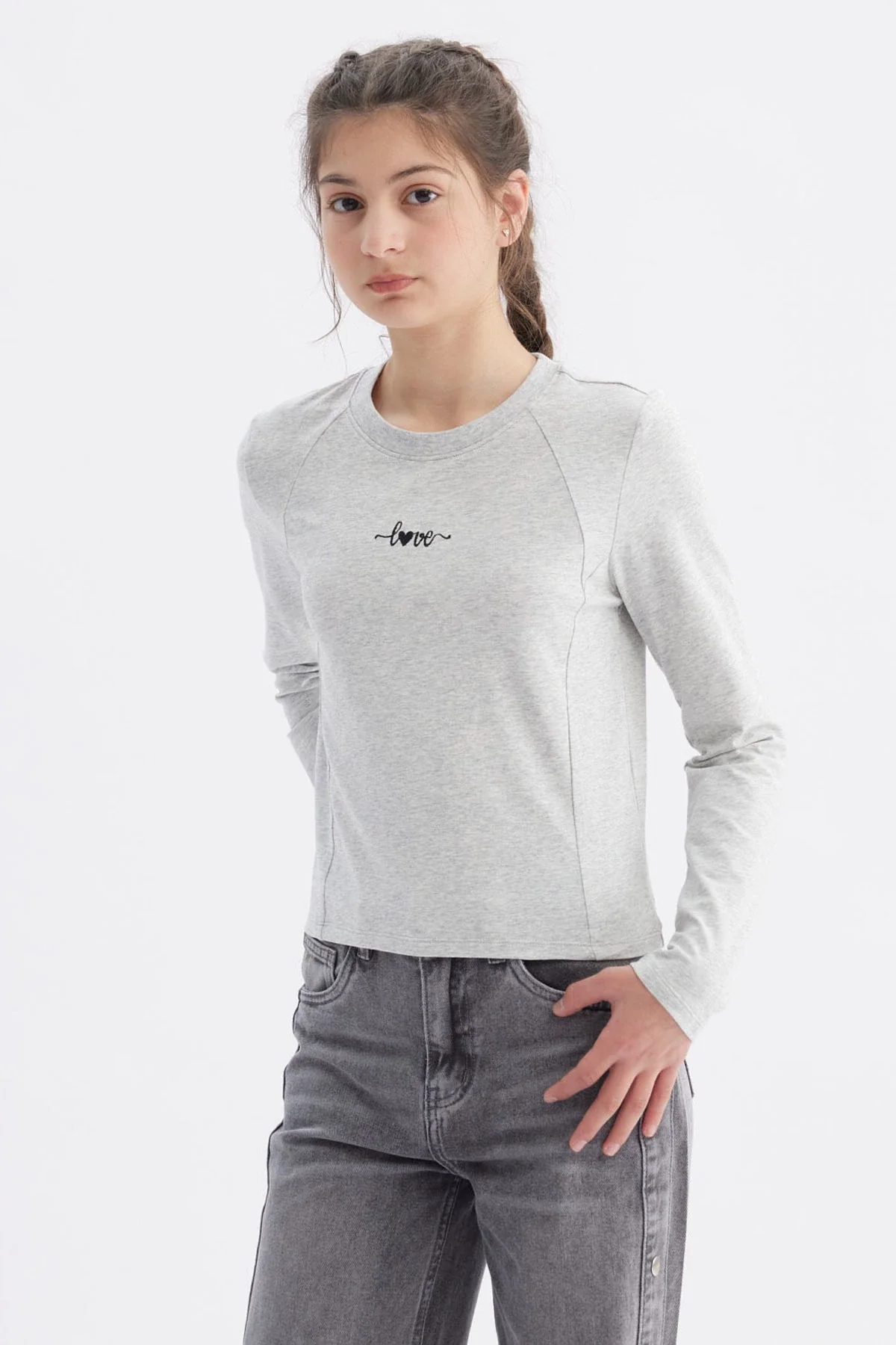 Polera Niña Costuras Gris Melange - Image 2