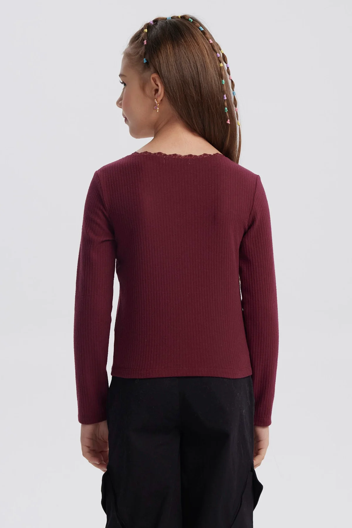 Polera Niña Cuello Encaje Burdeo - Image 3