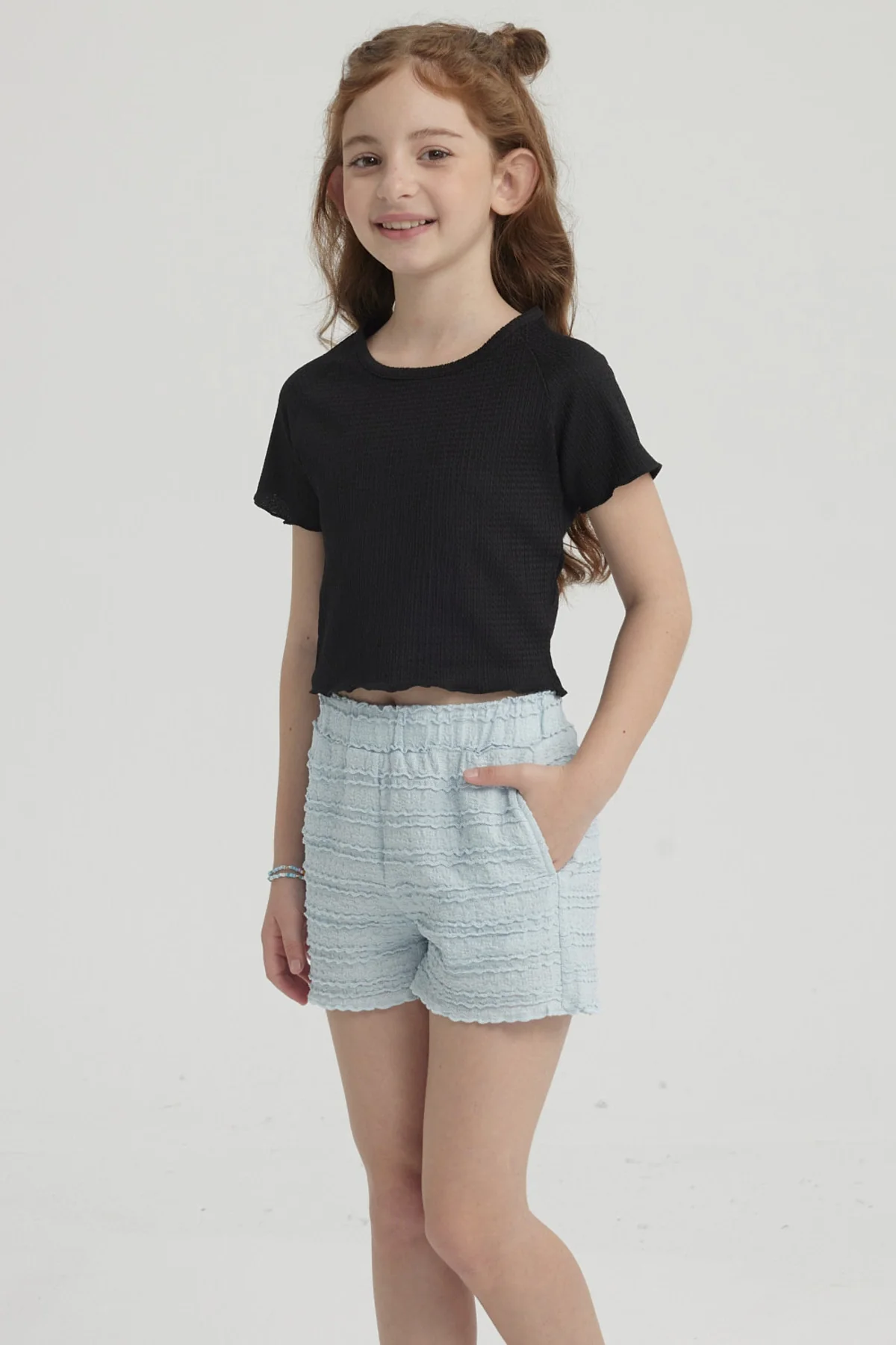 Polera Niña Lisa Textura Negro - Image 2